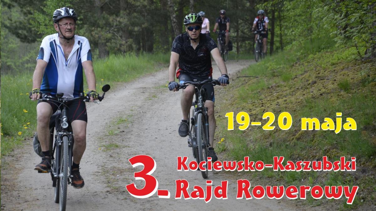 plakat zapraszający na rajd rowerowy z wizerunkiem rowerzystów