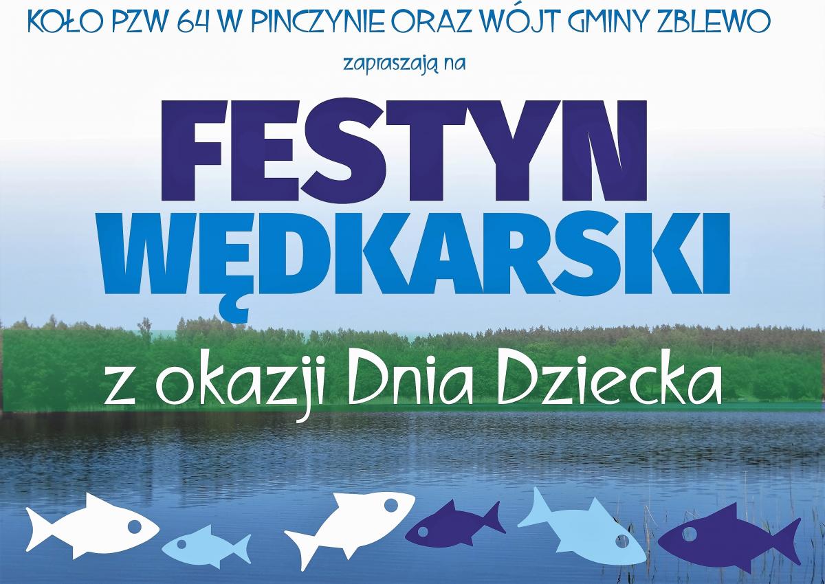 niebieski plakat z wierunkiem ryb zapraszający na festyn wędkarski dla dzieci