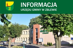 plakat z wizerunkiem budynku urzędu gminy w zblewie zapowiadajacy informację urzędową