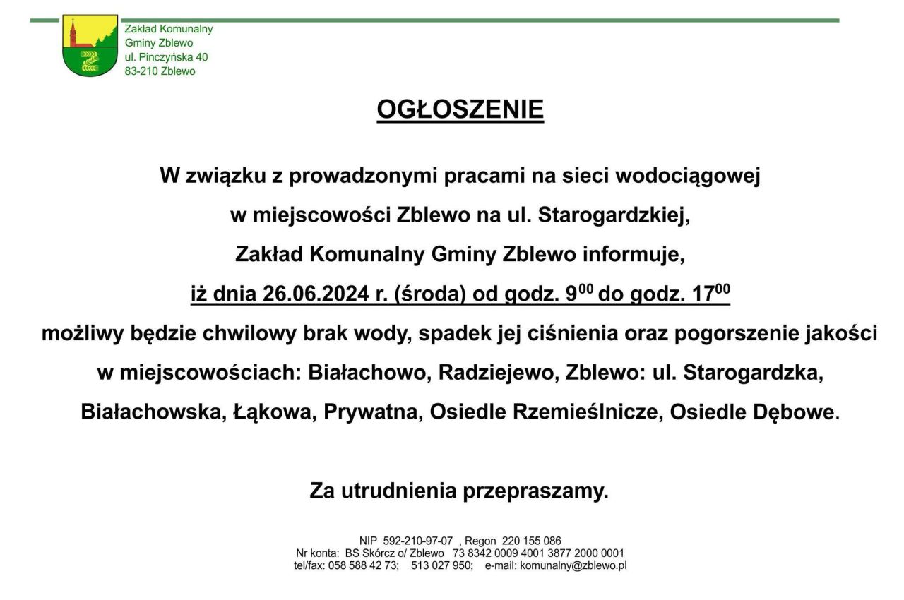 ważna informacja zakąłdu komunalnego