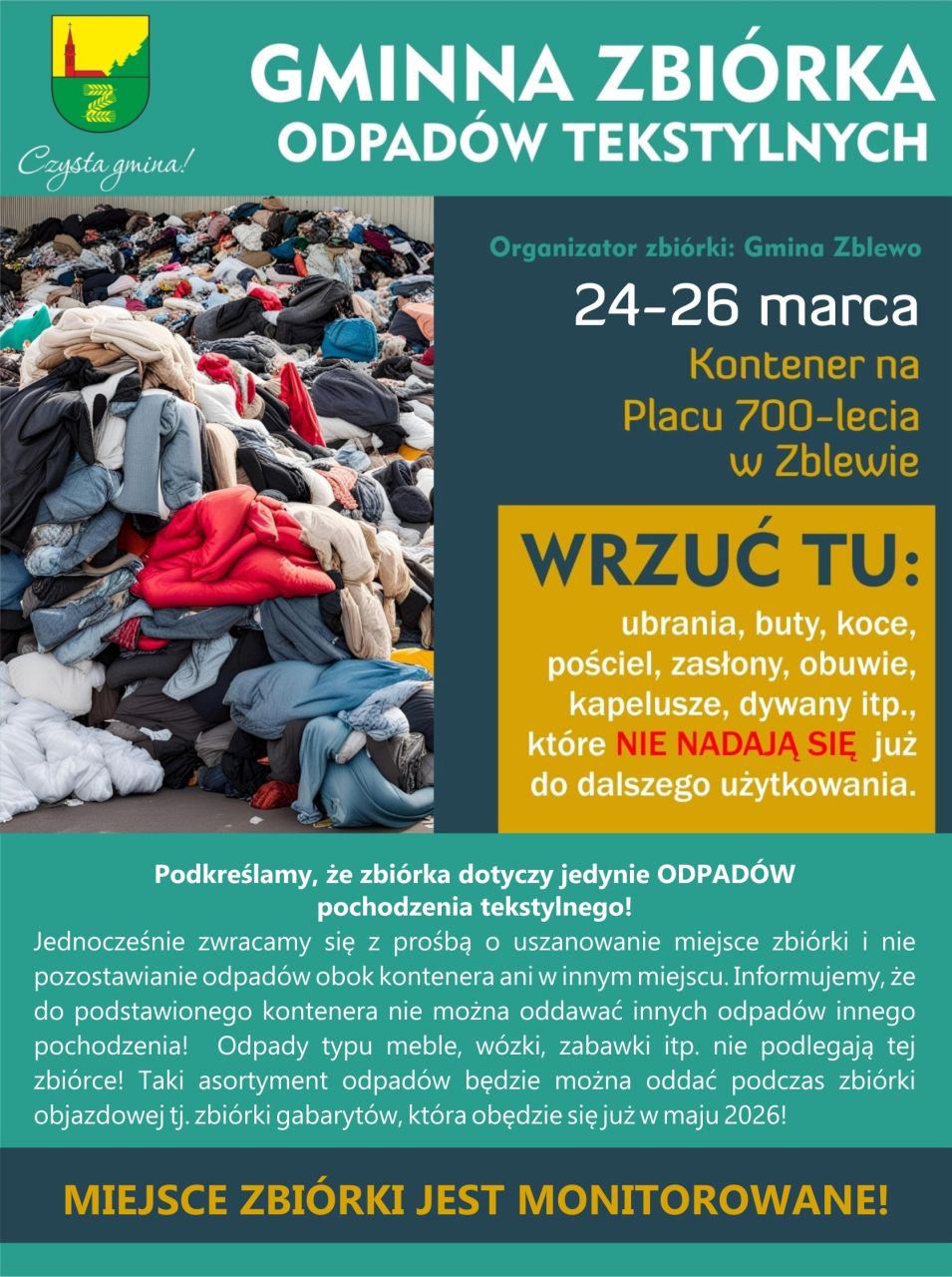 plakat na temat gminnej zbiórki odpadów tekstylnych