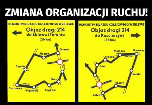 UWAGA! REMONT TORÓW I PRZEJAZDU KOLEJOWEGO W ZBLEWIE. ZOBACZ SCHEMAT OBJAZDU!