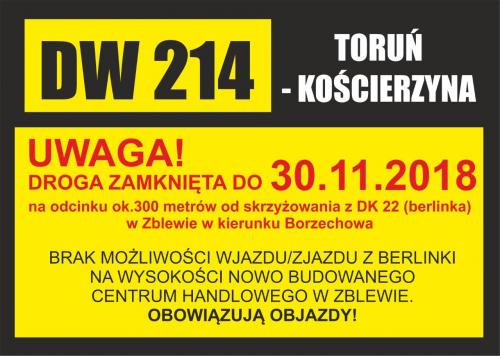 KOLEJNA AKTUALIZACJA! UTRUDNIENIA NA DW 214 POTRWAJĄ AŻ DO PIĄTKU (30 LISTOPADA)