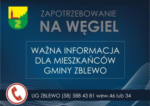 WAŻNE! DYSTRYBUCJA WEGLA PRZEZ GMINĘ ZBLEWO - ROZPOCZYNAMY PROCEDURĘ