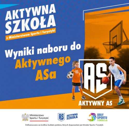 logotypy programu sportowy as w kolorach niebiesko pomarańczowym