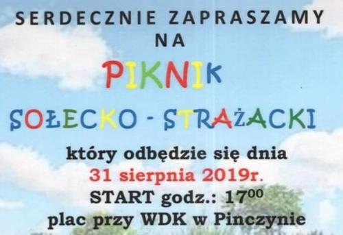 ZAPRASZAMY DO PINCZYNA NA PIKNIK SOŁECKO - STRAŻACKI