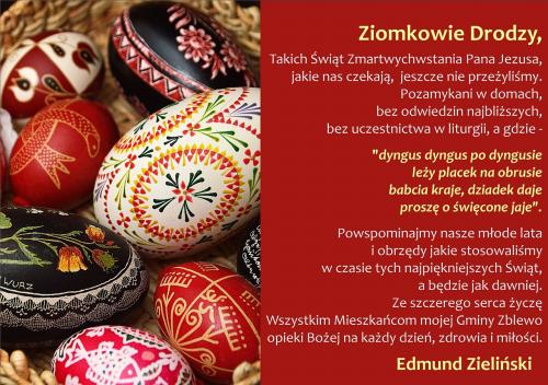 DRODZY ZIOMKOWIE... - ŻYCZENIA OD EDMUNDA ZIELIŃSKIEGO, HONOROWEGO OBYWATELA GMINY ZBLEWO